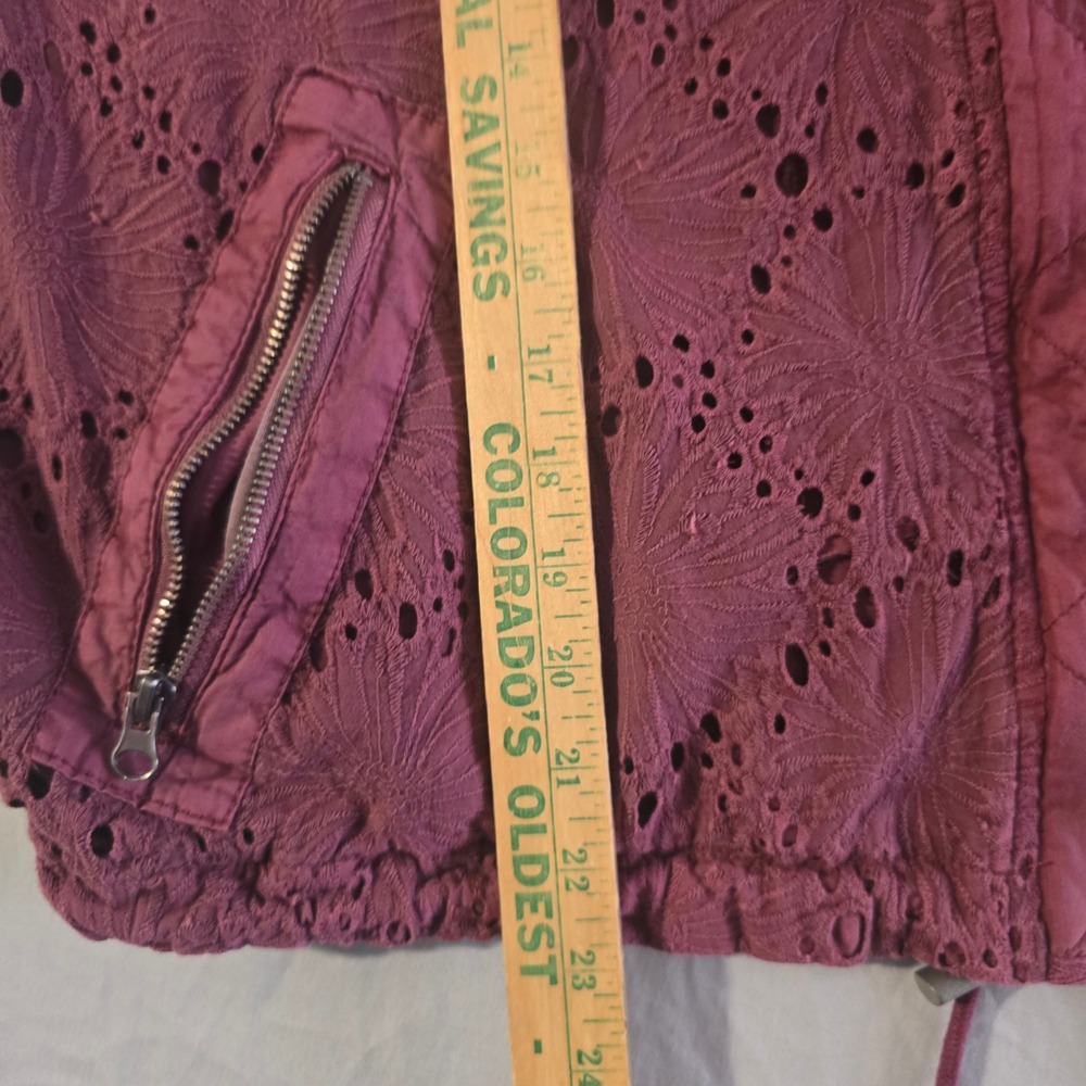 Free People Daisy Jane Bomber Jacket XS Women Pink Eyelet Lace Floral Raspberry - Picture 3 of 11
